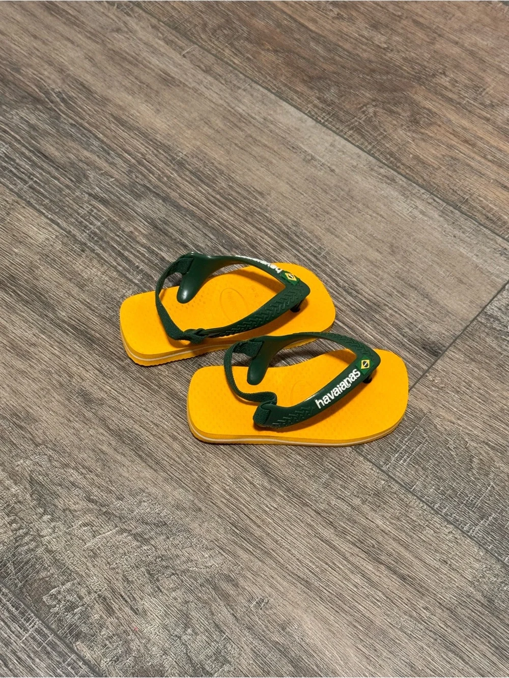 Havaianas Kids Yellow Flip Flops with Green Straps